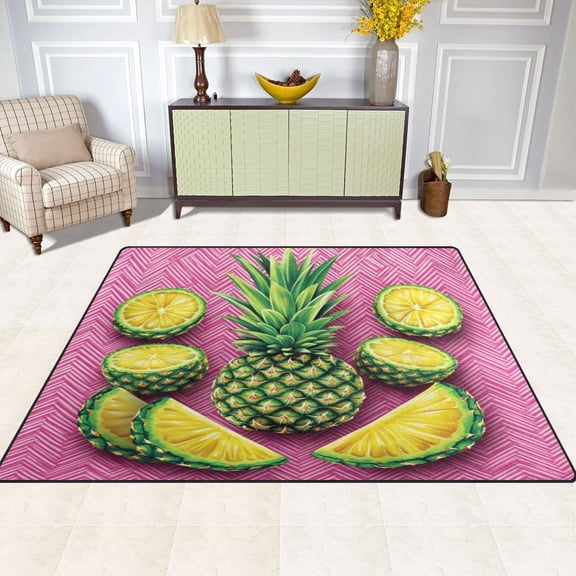 Pineapple Slices 63''x48'' Plush Memory Foam Bath Mat, Soft, Absorbent, Non Slip, Durable