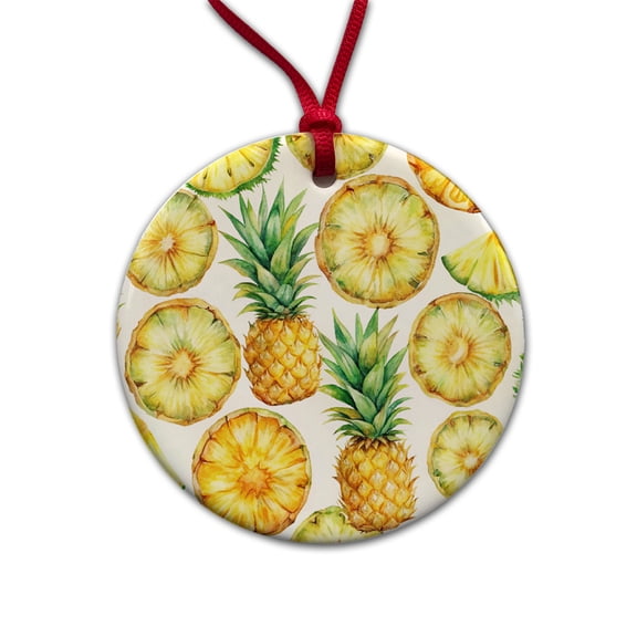 Pineapple Slices Fruit Christmas Tree Holiday Round Ceramic Ornament