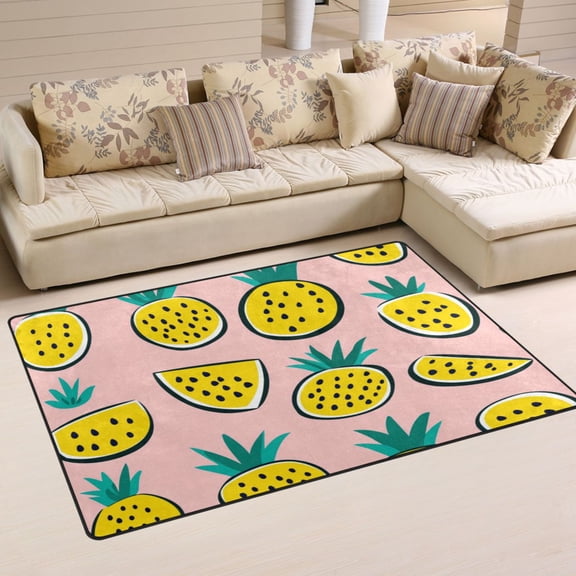 Pineapple Slices Pattern Soft Polyester Area Rug 31''x20'', Non Slip, Memory Foam, Water Absorbent