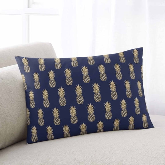 Pineapple Small Pillow Covers, Yellow Fruit Navy Blue Summer Tropical Soft Breathable Throw Pillow Cases with Invisible Zipper, Decorative Pillowcase Pillows Protectors for Sofa Bed Chair 12"x20"