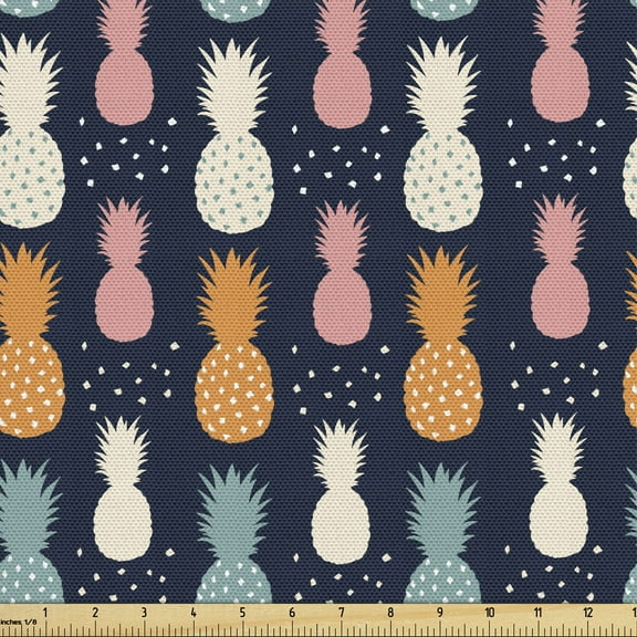 Ambesonne Pineapple Fabric by the Yard Upholstery, Tropic Fruit Simple Style, 3 Yards, Multicolor