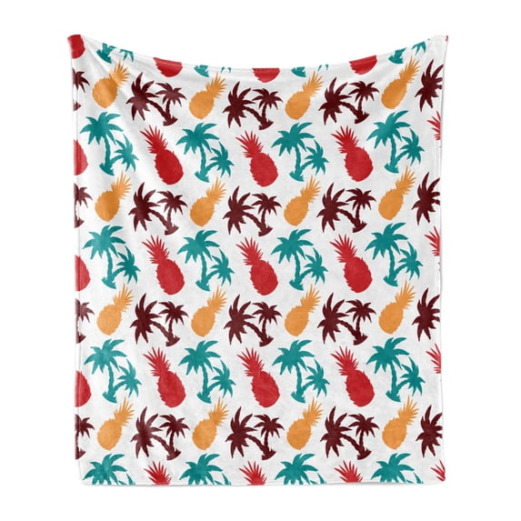 Pineapple Soft Flannel Fleece Throw Blanket, Lively Multi-Colored Tropical Pineapple Palm Trees Island Themed Silhouettes, Cozy Plush for Indoor and Outdoor Use, 60" x 80", Multicolor, by Ambesonne