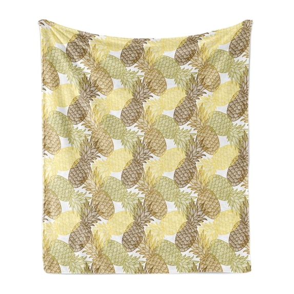 Pineapple Soft Flannel Fleece Throw Blanket, Summer Themed Overlapping Curving Exotic Tropical Pineapples with Lines Print, Cozy Plush for Indoor and Outdoor Use, 60" x 80", Multicolor, by Ambesonne