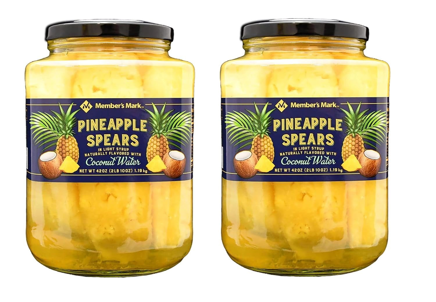 Pineapple Spears in Light Syrup with Coconut Water 2 Jars 42 Ounce each