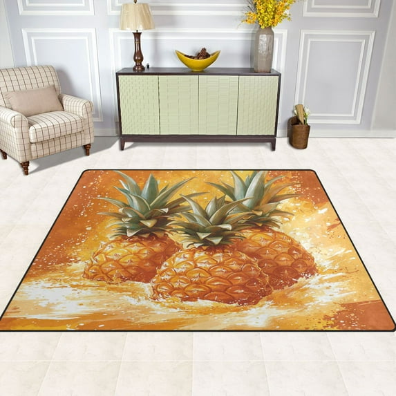 Pineapple Splash Art 63''x48'' Plush Memory Foam Bath Mat, Soft, Absorbent, Non Slip, Durable