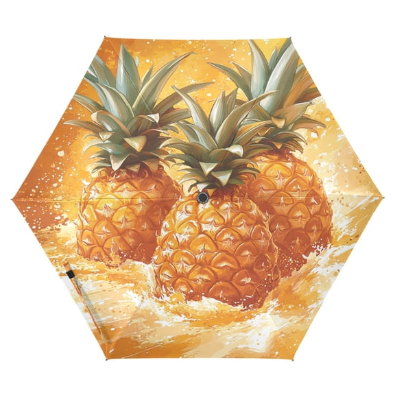 Pineapple Splash Art Folding Umbrella UV50+ Waterproof Sun Protection Auto Open Close Compact Fiberglass Frame