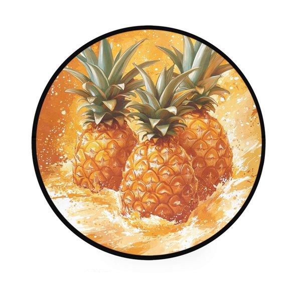 Pineapple Splash Art Memory Foam Bath Mat 36" Absorbent Rug with Non Slip Base and 4 Bonus Pads
