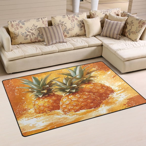 Pineapple Splash Art Soft Polyester Area Rug 60''x39'', Non Slip, Memory Foam, Water Absorbent