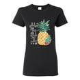 thumbnail image 1 of Pineapple Stand Tall Wear Crown And Stay Sweet Inside Arty Inspirational Pop Culture Womens Graphic T-Shirt, Black, Large, 1 of 3