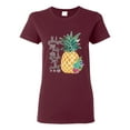 thumbnail image 1 of Pineapple Stand Tall Wear Crown And Stay Sweet Inside Arty Inspirational Pop Culture Womens Graphic T-Shirt, Maroon, 3XL, 1 of 3
