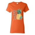 thumbnail image 1 of Pineapple Stand Tall Wear Crown And Stay Sweet Inside Arty Inspirational Pop Culture Womens Graphic T-Shirt, Orange, Medium, 1 of 3