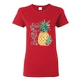 thumbnail image 1 of Pineapple Stand Tall Wear Crown And Stay Sweet Inside Arty Inspirational Pop Culture Womens Graphic T-Shirt, Red, X-Large, 1 of 3