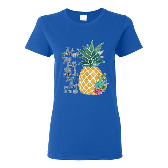 Pineapple Stand Tall Wear Crown And Stay Sweet Inside Arty Inspirational Pop Culture Womens Graphic T-Shirt, Royal, Small