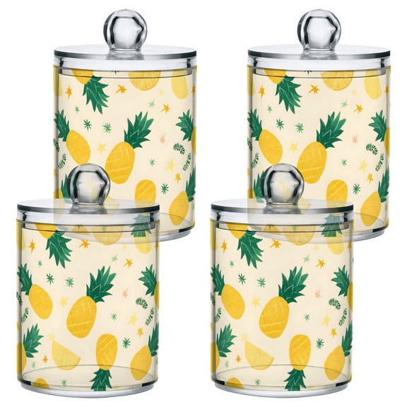 Pineapple Star Pattern Plastic Storage Jar 4 Pack Clear Translucent Canisters Dustproof Lid