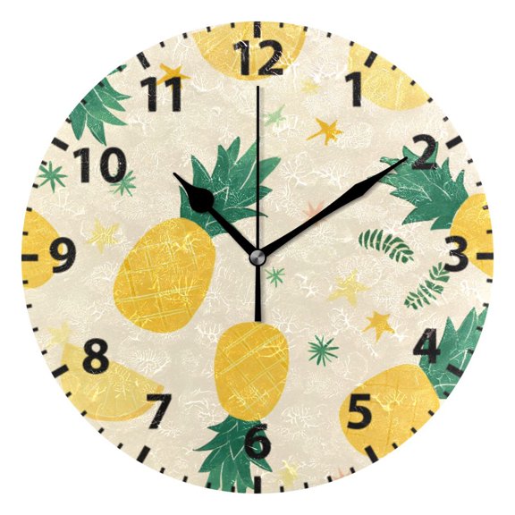 Pineapple Star Pattern Wall Clock 10in Round Artistic Oil Painting Home Decor Desk Table Clock