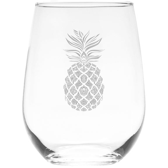C&M Personal Gifts Pineapple 17 oz. Stemless Wine Glass - Tropical Themed Gift for Women and Men