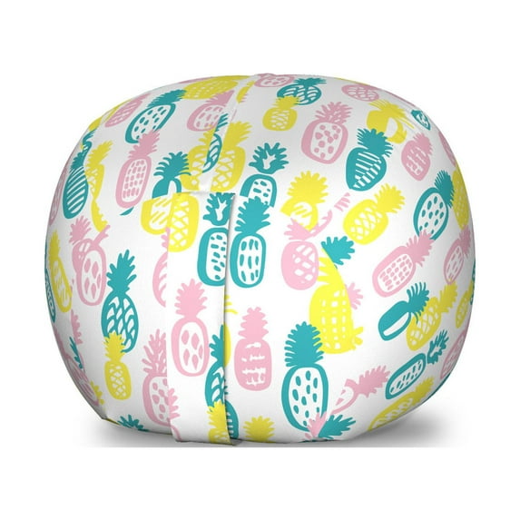 Pineapple Storage Toy Bag Chair, Colorful Doodle Food Design with Abstract Patterns Stripes Dots and Rhombuses, Stuffed Animal Organizer Washable Bag, Large Size, Multicolor, by Ambesonne