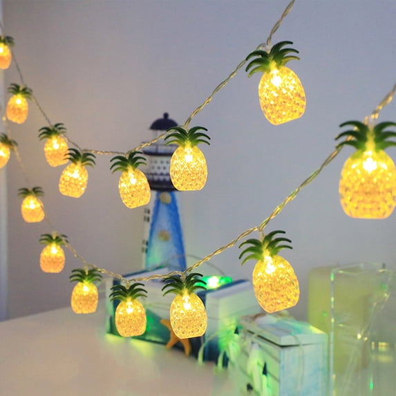 Pineapple String Lights - Battery Operated Yellow LED Decorative Light String, Weatherproof Plastic, Indoor Outdoor Patio Party Fairy Lights, Pineapple Decor Prop