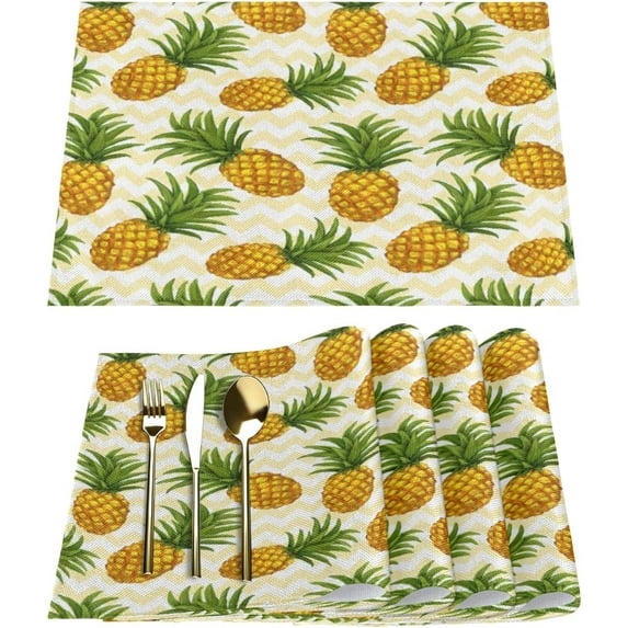 Pineapple Stripes Placemats Set of 6 Rectangle Table Mats Washable Heat-Resistant Place Mat for Kitchen Dining Table Decor Indoor Outdoor