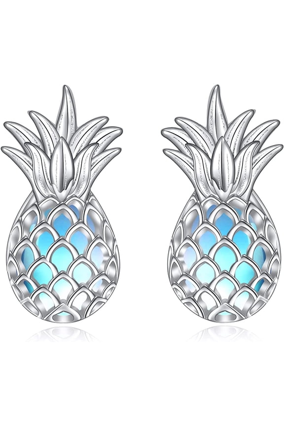 Pineapple Stud Earrings Sterling Silver Moonstone Fruit Stud Earrings Jewelry Gifts for Women