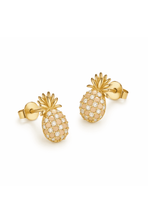 18K Gold over Sterling Silver Pineapple Stud Earrings with simulated Diamonds