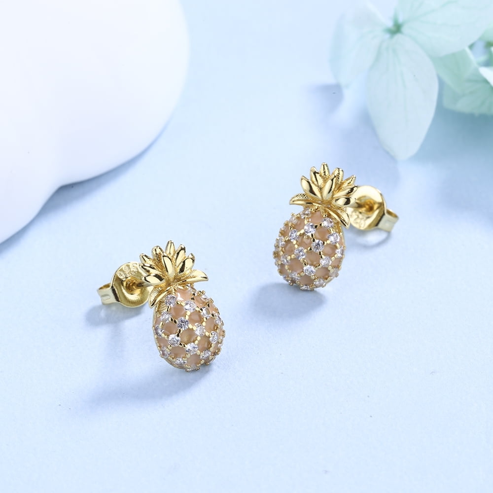 AMY AND ANNETTE 18K Gold Pineapple Stud Earrings with crystals from Swarovski over Sterling