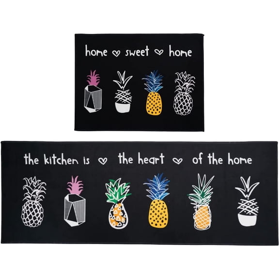 Pineapple Summer Farmhouse Kitchen Rugs Set 2 Piece Colorful Decorative Rug for Kitchen Low-Profile Floor Mats Decorations for Home Kitchen (17.7x47.2+17.7x23.6 Home Sweet Home Rugs)