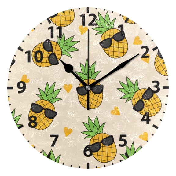 Pineapple Sunglasses Pattern Wall Clock 10in Round Artistic Oil Painting Home Decor Desk Table Clock
