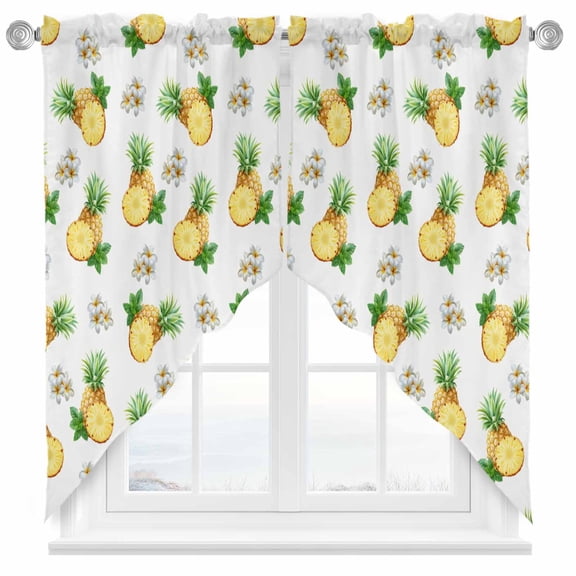 Pineapple Swag Kitchen Curtain Valances, Summer Yellow Fruit Rod Pocket Curtains Window Treatment Decor Valances for Bedroom Bathroom, 2 Panels 28 x 36 Inch