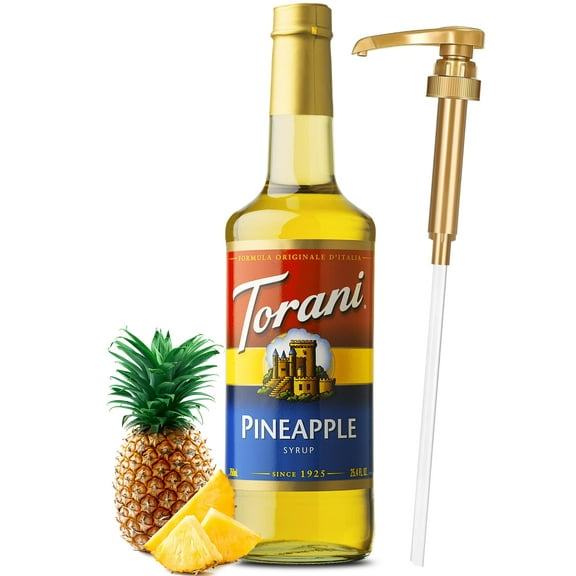 Pineapple Syrup for Drinks 25.4 Ounces Torani with Little Squirt Syrup Pump