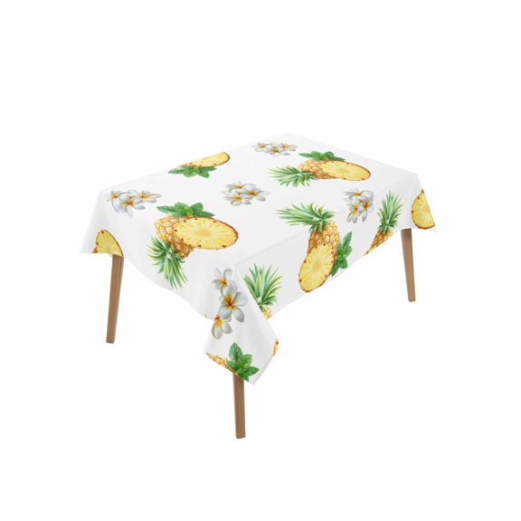 Pineapple Table Cloth 52x70 Inch Rectangle, Summer Yellow Fruit Watercolor White Floral Waterproof Tablecloth Washable Table Cover for Party Picnic Dinner Decor