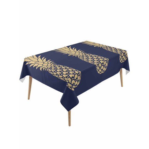 Pineapple Table Cloth, Waterproof Tablecloth for Rectangle Tables, Gold Yellow Navy Blue Tropical Fruit Summer Reusable Washable Fabric Table Cover for Restaurant Kitchen Dining Tables 60"x120"
