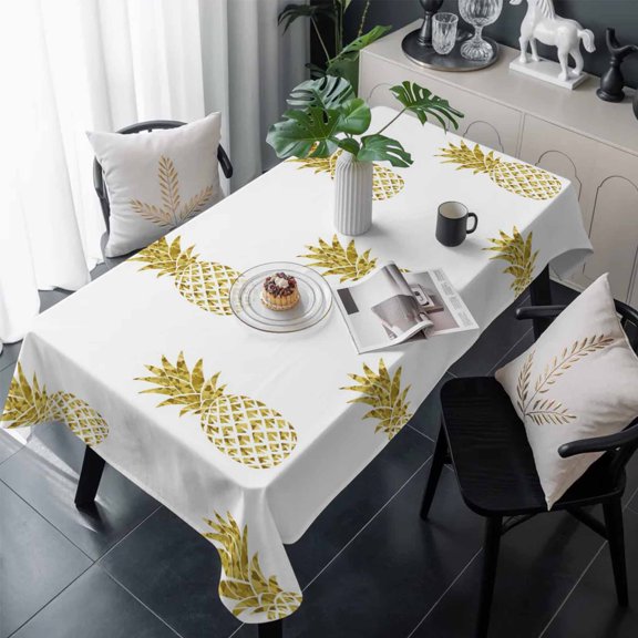Pineapple Table Cloth Waterproof Tablecloths, Modern Abstract Yellow Fruits Textured Tablecloth Dining Table Cover for Kitchen Party Tabletop Outdoor, Rectangle Tablecloth 60x120 Inch