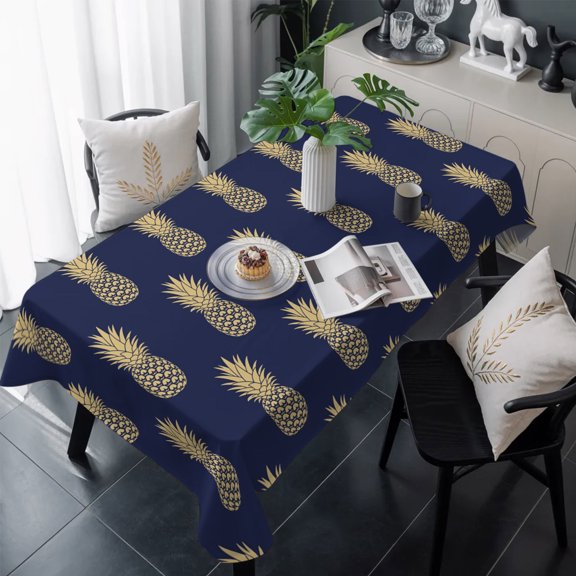 Pineapple Table Cloth Waterproof Tablecloths, Yellow Fruit Navy Blue Summer Tropical Tablecloth Dining Table Cover for Kitchen Party Tabletop Outdoor, Rectangle Tablecloth 60x120 Inch