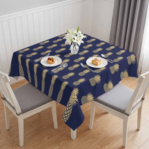 Pineapple Table Cloth Waterproof Tablecloths, Yellow Fruit Navy Blue Summer Tropical Tablecloth Dining Table Cover for Kitchen Party Tabletop Outdoor, Square Tablecloth 54x54 Inch