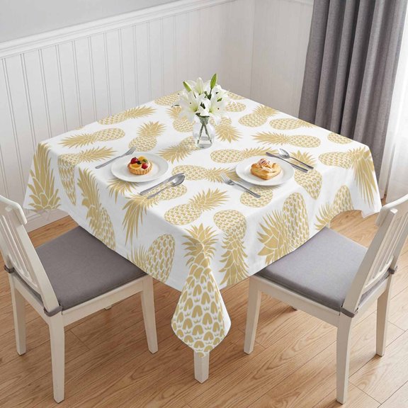 Pineapple Table Cloth Waterproof Tablecloths, Yellow Summer Tropical Fruit Minimalist Tablecloth Dining Table Cover for Kitchen Party Tabletop Outdoor, Square Tablecloth 54x54 Inch