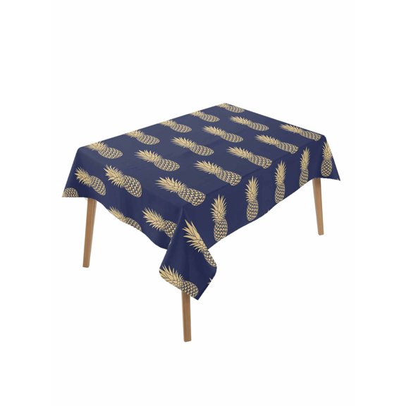 Pineapple Table Cloth, Yellow Fruit Navy Blue Summer Tropical Waterproof Tablecloth for Rectangle Tables, Reusable Washable Fabric Table Cover for Restaurant Kitchen Dining Tables 60"x102"