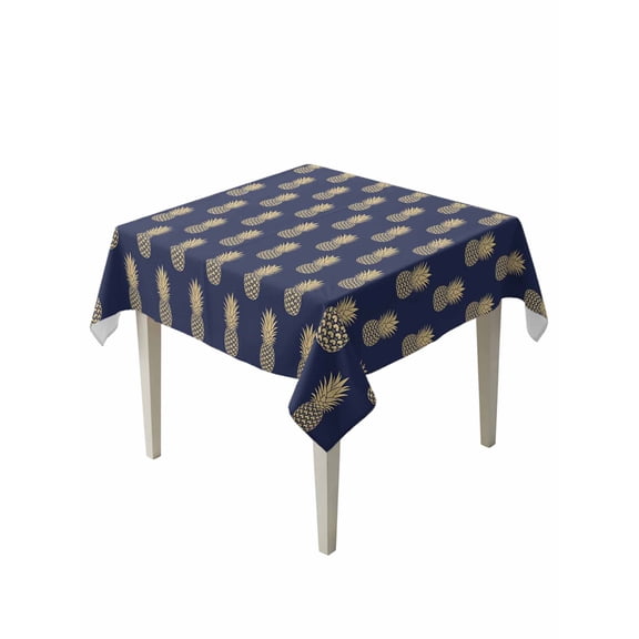 Pineapple Table Cloth, Yellow Fruit Navy Blue Summer Tropical Waterproof Tablecloth for Square Tables, Reusable Washable Fabric Table Cover for Restaurant Kitchen Dining Tables 54"x54"