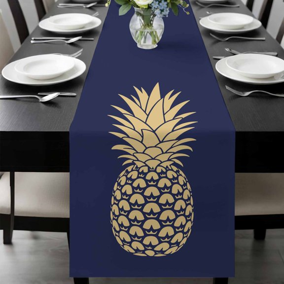 Pineapple Table Runner 108 Inches Long, Gold Yellow Navy Blue Tropical Fruit Summer Kitchen Coffee Dining Table Decoration for Home Party Birthday Wedding Home Decor 13x108 Inches