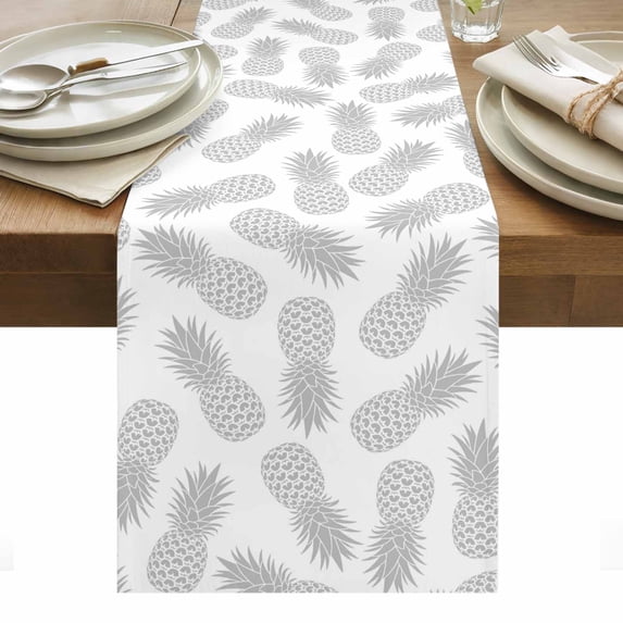 Pineapple Table Runner - 90 Inch Long, Kitchen Dining Table Runner Dresser Scarves, Grey Summer Tropical Fruit Minimalist Texture Farmhouse Decor for Coffee Tables Wedding Party Banquet