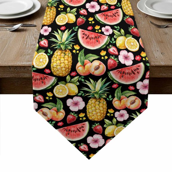 Pineapple Table Runner Linen Burlap Table Runner 70 Inches Long Summer Fruit Strawberry Peach Watermelon Dresser Scarves for Kitchen Island Coffee Dining Room Party Wedding Holiday Decoration 13"x70"