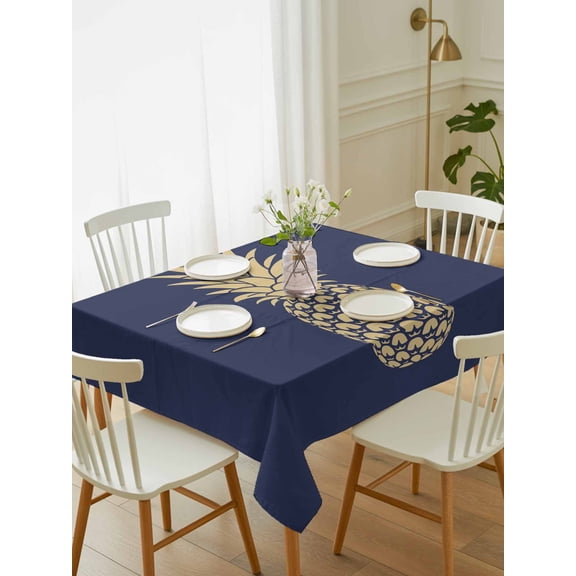 Pineapple Tablecloth Rectangle Table Cloth 60x102, Waterproof Tablecloth Outdoor Table Cloth, Gold Yellow Navy Blue Tropical Fruit Summer Washable Table Cover for Kitchen Dinning Party