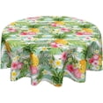 thumbnail image 1 of Pineapple Tablecloth Round 60 Inch Summer Fruit Floral Green and White Stripes Table Cloth Circular Palm Leaves and Flower Table Cover Washable Wipeable Polyester Tabletop for Dining Kitchen Decor, 1 of 6