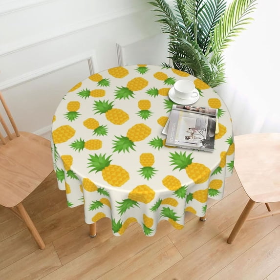 Pineapple Tablecloth Round 60 Inch Table Cloth Cover Mat Holiday Party Decoration for Dining Room Home Kitchen Picnic