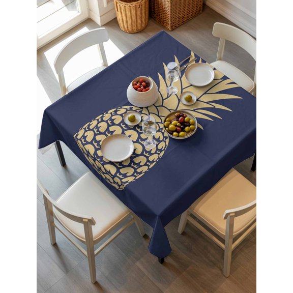 Pineapple Tablecloth Square Table Cloth 54x54, Waterproof Tablecloth Outdoor Table Cloth, Gold Yellow Navy Blue Tropical Fruit Summer Washable Table Cover for Kitchen Dinning Party