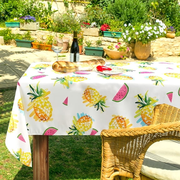 Pineapple Tablecloth, Yellow Pineapples Table Cloth for Spring Summer, Waterproof Tablecloth for Kitchen Dining Room Picnic Party Banquet, Outdoor Indoor Use Tablecloth, Rectangle 60 x 102 inch