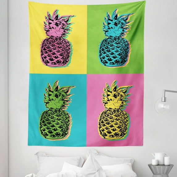 Pineapple Tapestry, Colorful Summer Pop Art Design with Retro Fruit Illustration in Vibrant Colors, Fabric Wall Hanging Decor for Bedroom Living Room Dorm, 5 Sizes, Multicolor, by Ambesonne