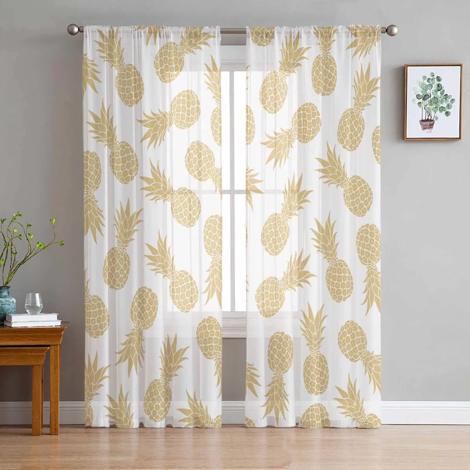 Pineapple Texture Yellow Voile Curtains for Living Room Window Tulle
