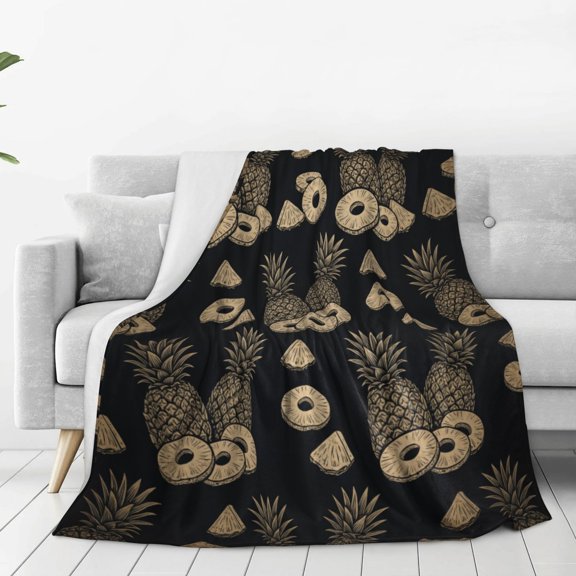 Pineapple Throw Blanket, Flannel All-Season Warm Pineapple Print Bed Blanket 50x40