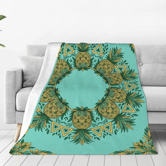 Pineapple Throw Blanket, Flannel Blanket, Tropical Yellow Fruit Pattern, Bedding Bedroom Living Room, Birthday Christmas Halloween 50x40